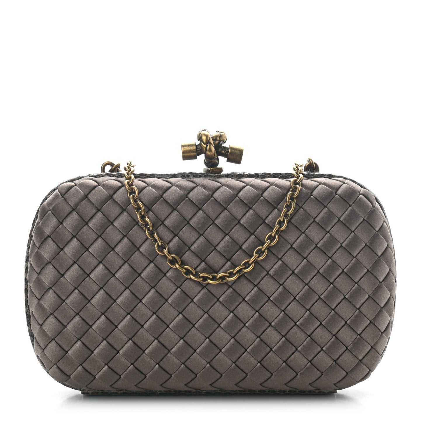 Satin Ayers Intrecciato Chain Knot Clutch Ardoise