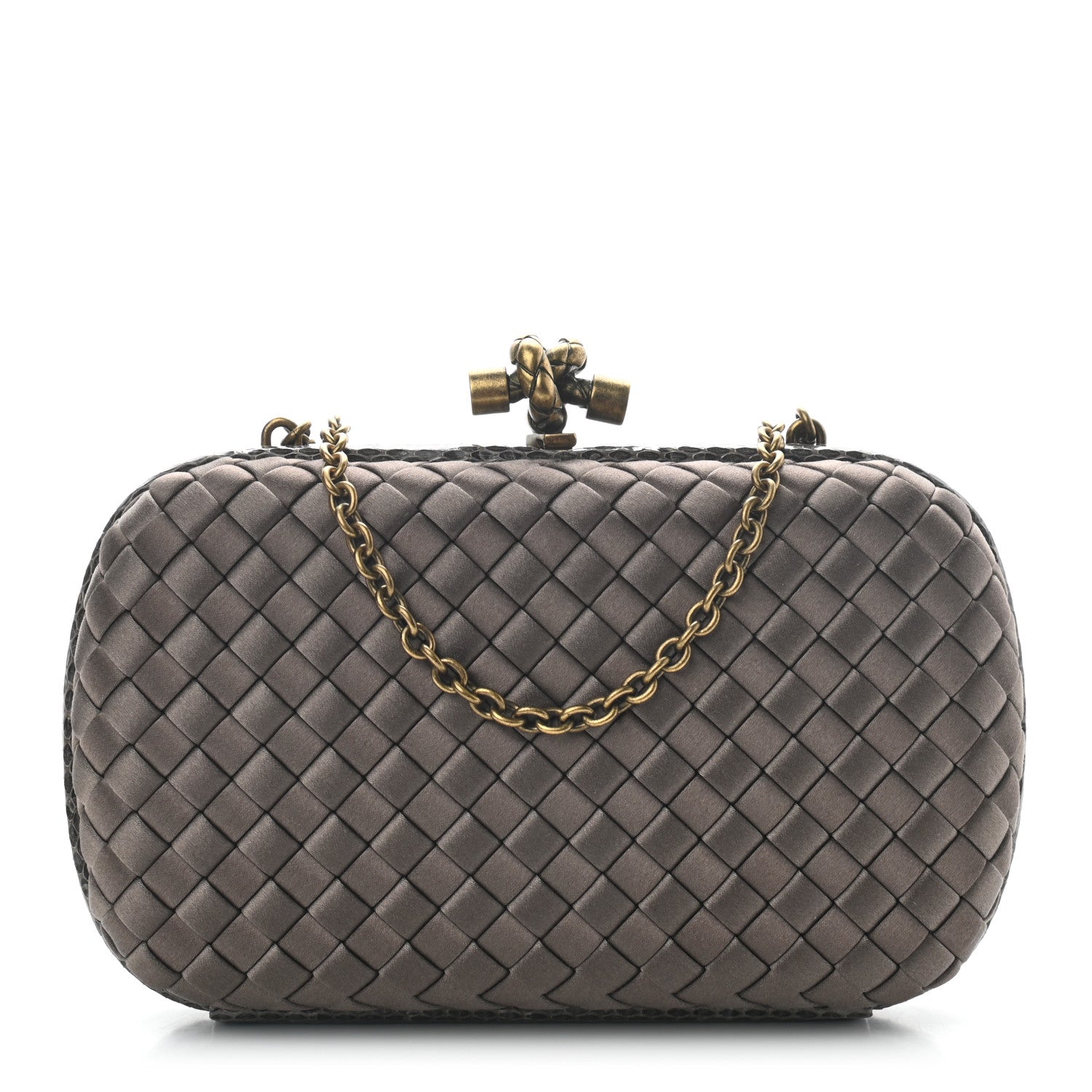 Bottega Veneta Satin Ayers Intrecciato Chain Knot Clutch Ardoise 1 of 6