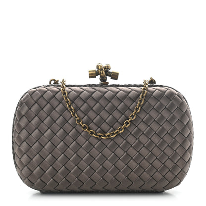 Bottega Veneta Satin Ayers Intrecciato Chain Knot Clutch Ardoise 1 of 6