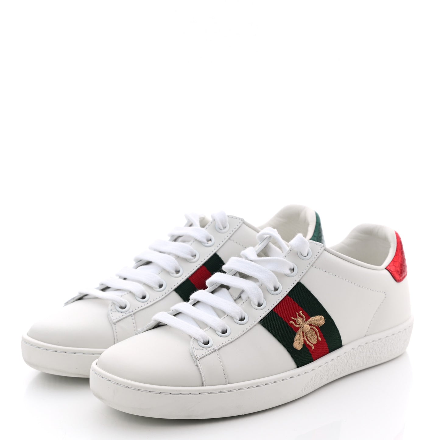 Calfskin Ayers Bee Embroidered Womens Ace Sneakers 35 White Green