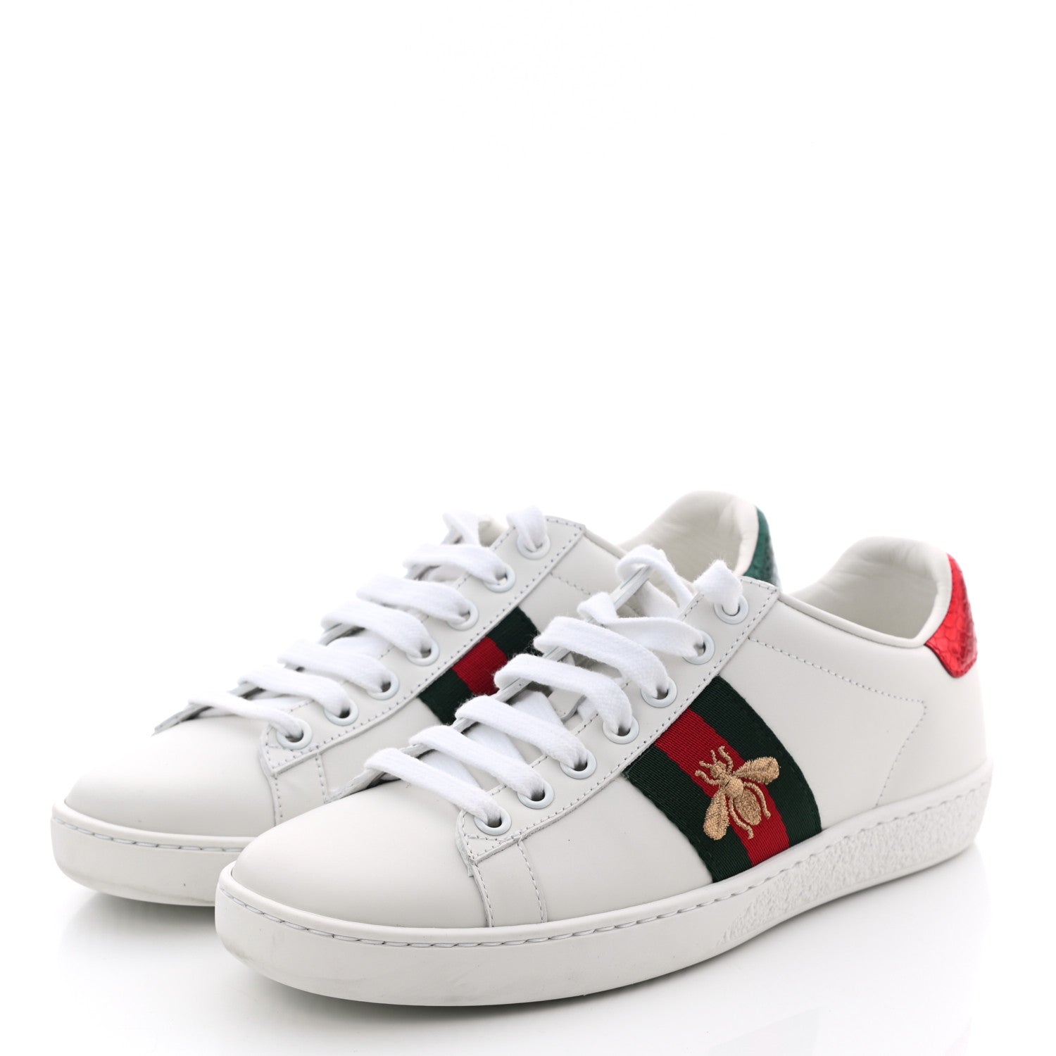 Gucci Calfskin Ayers Bee Embroidered Womens Ace Sneakers 35 White Green 3 of 8