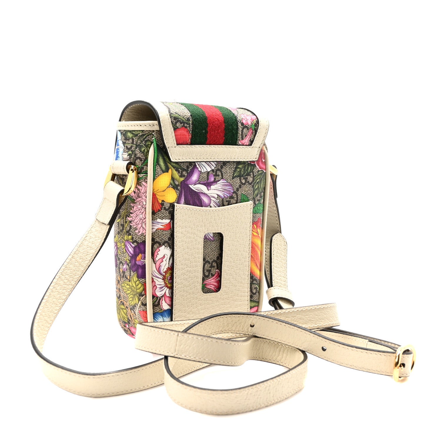 Gucci GG Supreme Monogram Flora Web Ophidia Phone Crossbody Bag White 3 of 9