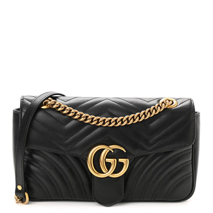 Gucci Calfskin Matelasse Small GG Marmont Shoulder Bag Black 1 of 7