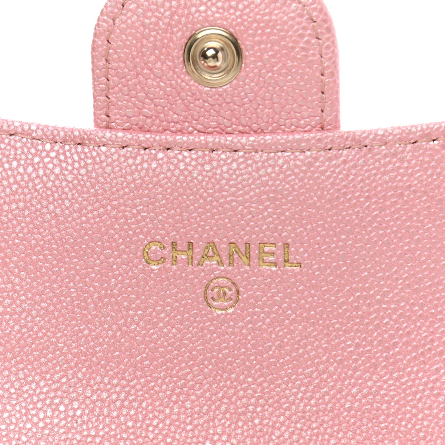 Iridescent Caviar Quilted Flap Card Holder Wallet Pink