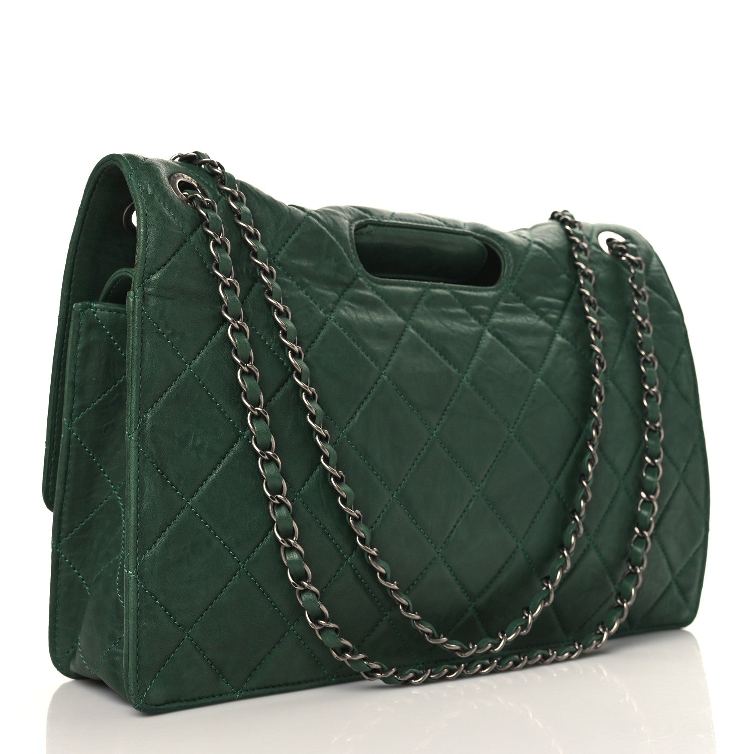 Chanel Washed Lambskin Quilted Maxi Take Away Flap Green 3 of 9