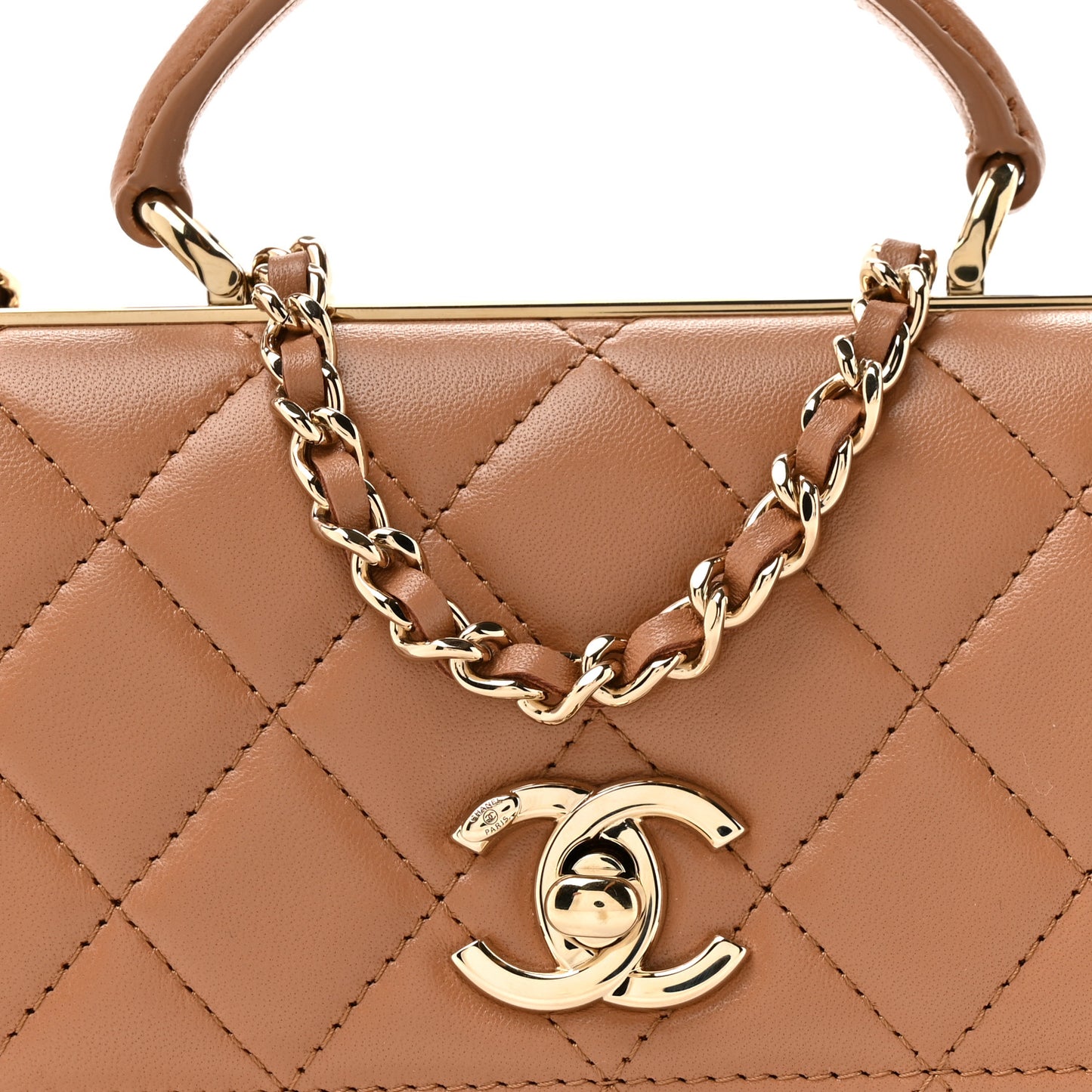 Lambskin Quilted Trendy CC Dual Handle Clutch With Chain Brown