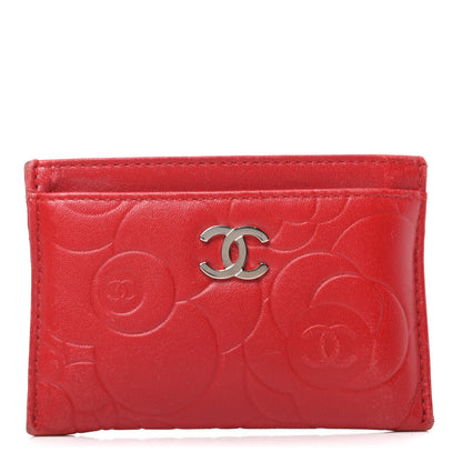 Chanel Lambskin Camellia Embossed Card Holder Dark Red 1 of 8