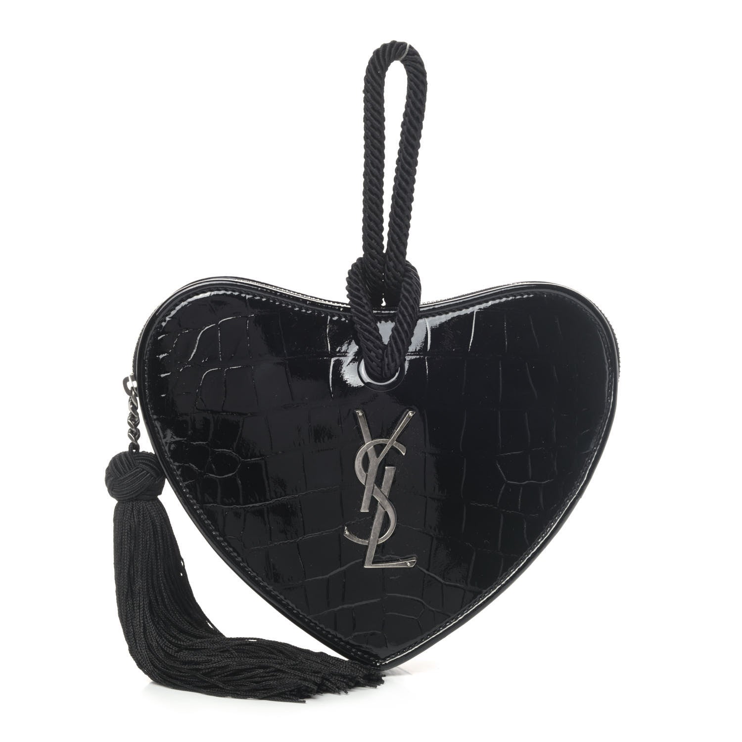 Saint Laurent Patent Crocodile Embossed Sac Coeur Heart Shaped Clutch Black 1 of 4
