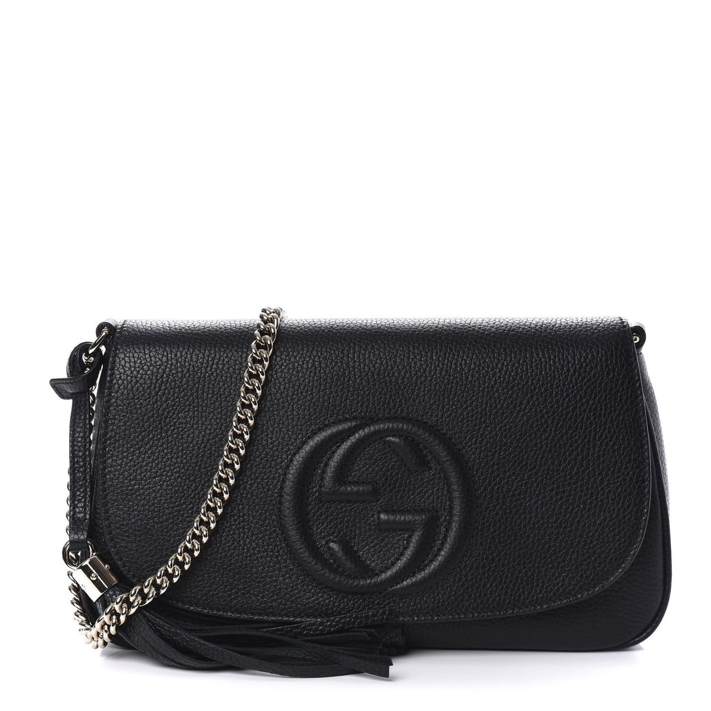 Pebbled Calfskin Medium Soho Flap Crossbody Black