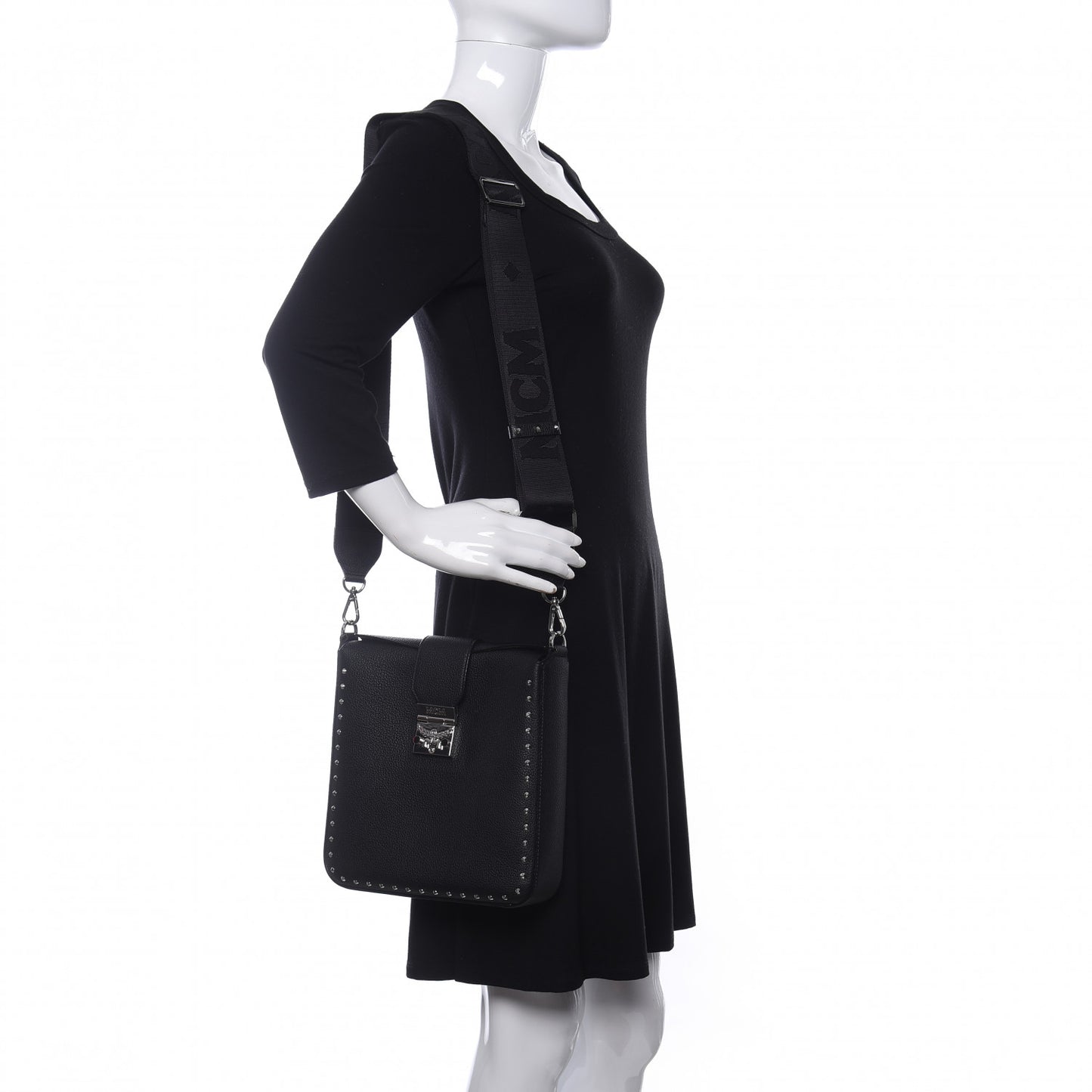 Grained Calfskin Medium Kaison Park Avenue Stud Crossbody Bag Black