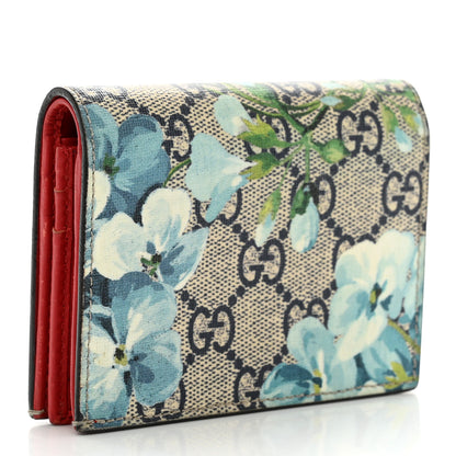 Gucci GG Supreme Monogram Blooms Card Case Wallet Beige Blue Navy Hibiscus Red 3 of 8