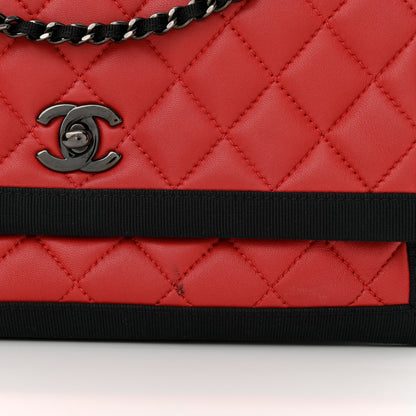 Chanel Lambskin Grosgrain Quilted Flap Red Black 12 of 17