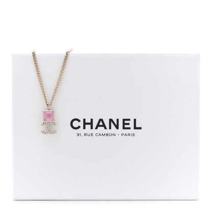 Chanel Crystal Resin CC Necklace Pink Gold 6 of 6