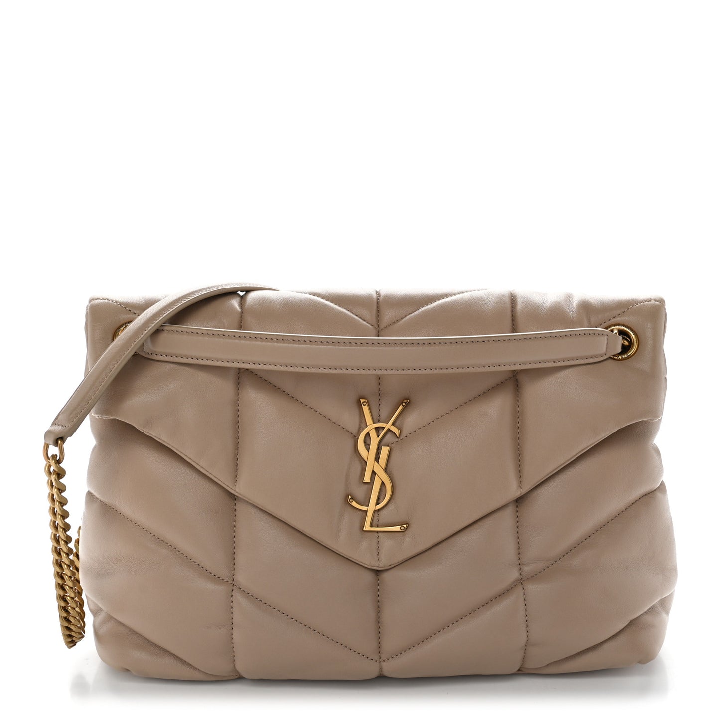 Lambskin Quilted Medium Loulou Puffer Monogram Chain Satchel Dark Beige