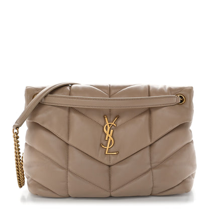 Saint Laurent Lambskin Quilted Medium Loulou Puffer Monogram Chain Satchel Dark Beige 1 of 10