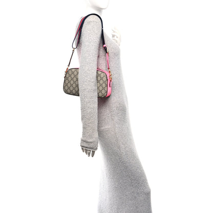 Gucci GG Supreme Monogram Textured Dollar Calfskin Web Ophidia Small Crossbody Bag Beige Ebony Fuchsia 2 of 10