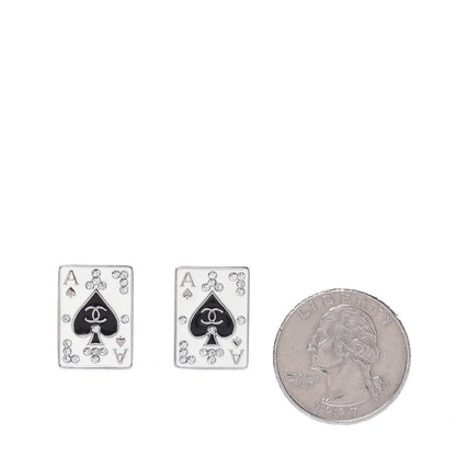 Chanel Crystal Wynn Exclusive Ace of Spades Clip On Earrings Silver 2 of 4