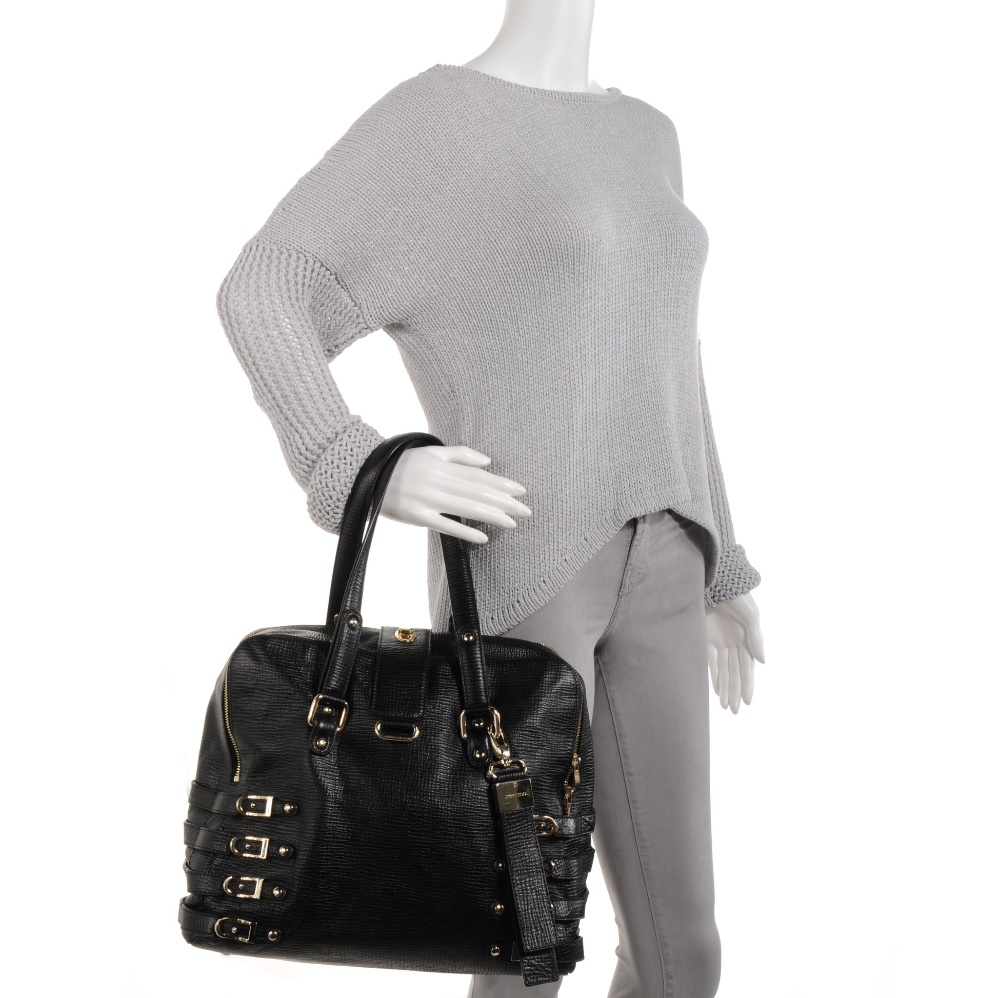 Jimmy Choo Textured Leather Blythe M Handbag Black 2 of 4