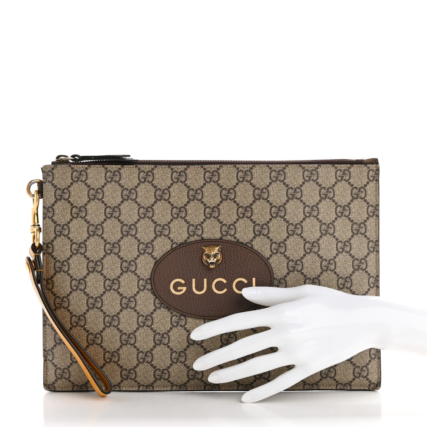 GG Supreme Monogram Neo Vintage Zip Wristlet Pouch Beige New Acero Crop