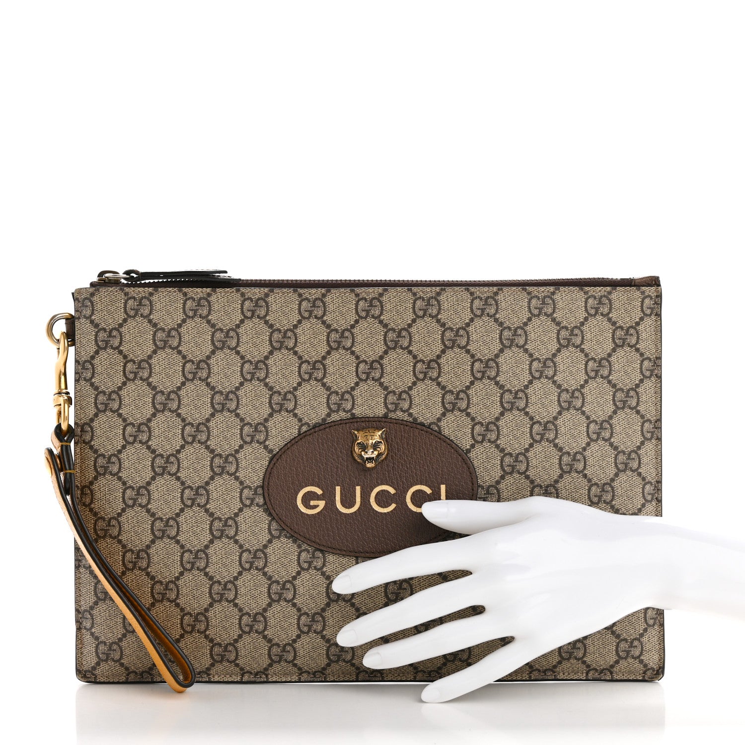 Gucci GG Supreme Monogram Neo Vintage Zip Wristlet Pouch Beige New Acero Crop 2 of 18