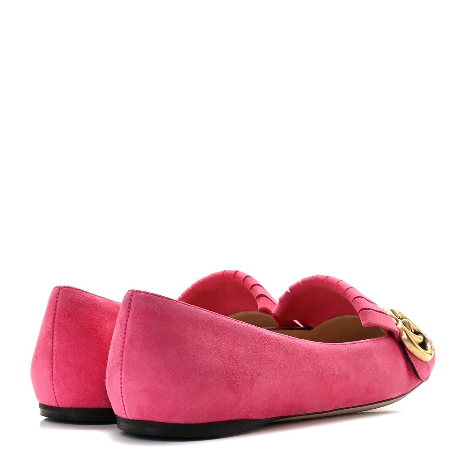 Gucci Kid Scamosciato GG Marmont Fringe Flats 37 Hot Pink 5 of 13