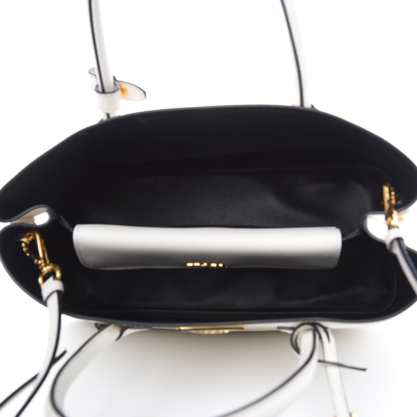 Saffiano Cuir Small Double Bag White Black