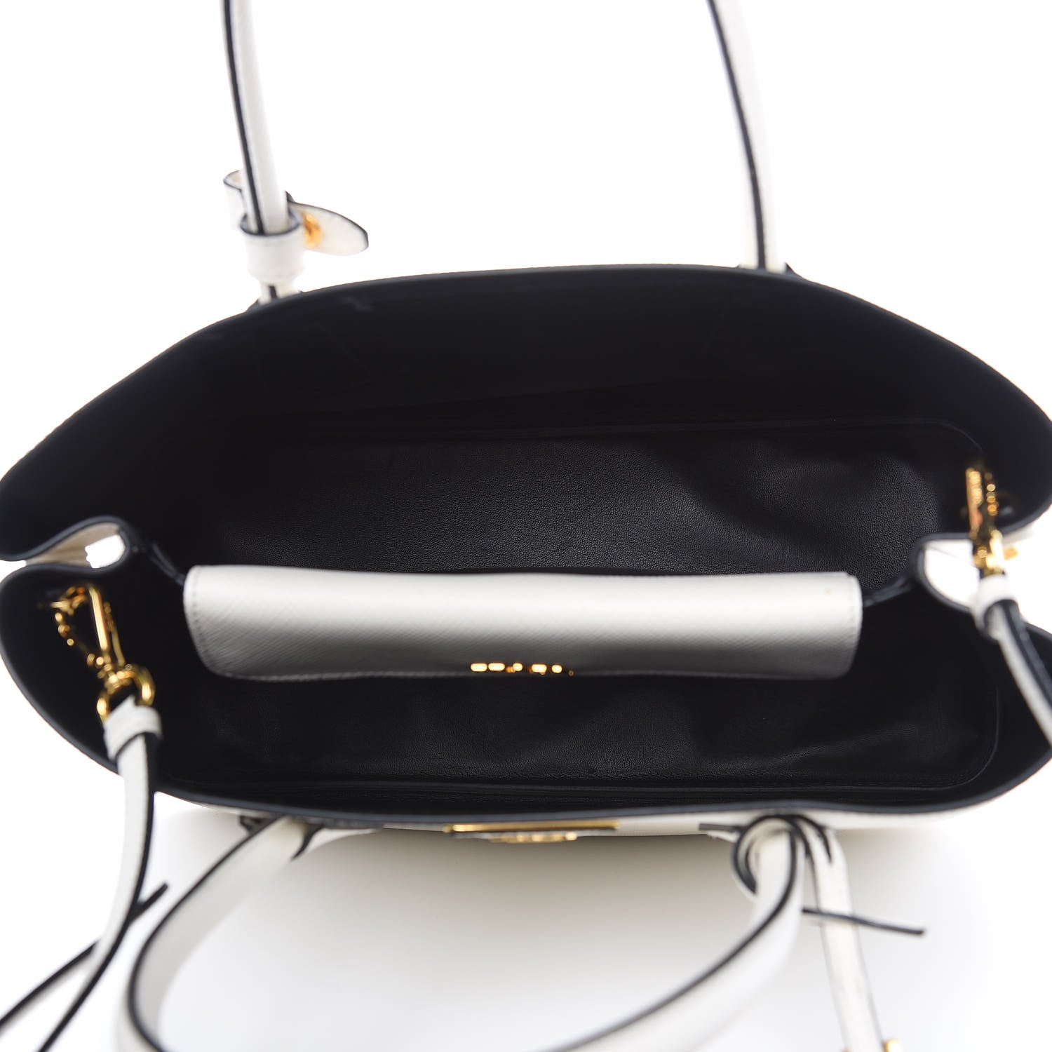 Prada Saffiano Cuir Small Double Bag White Black 5 of 15