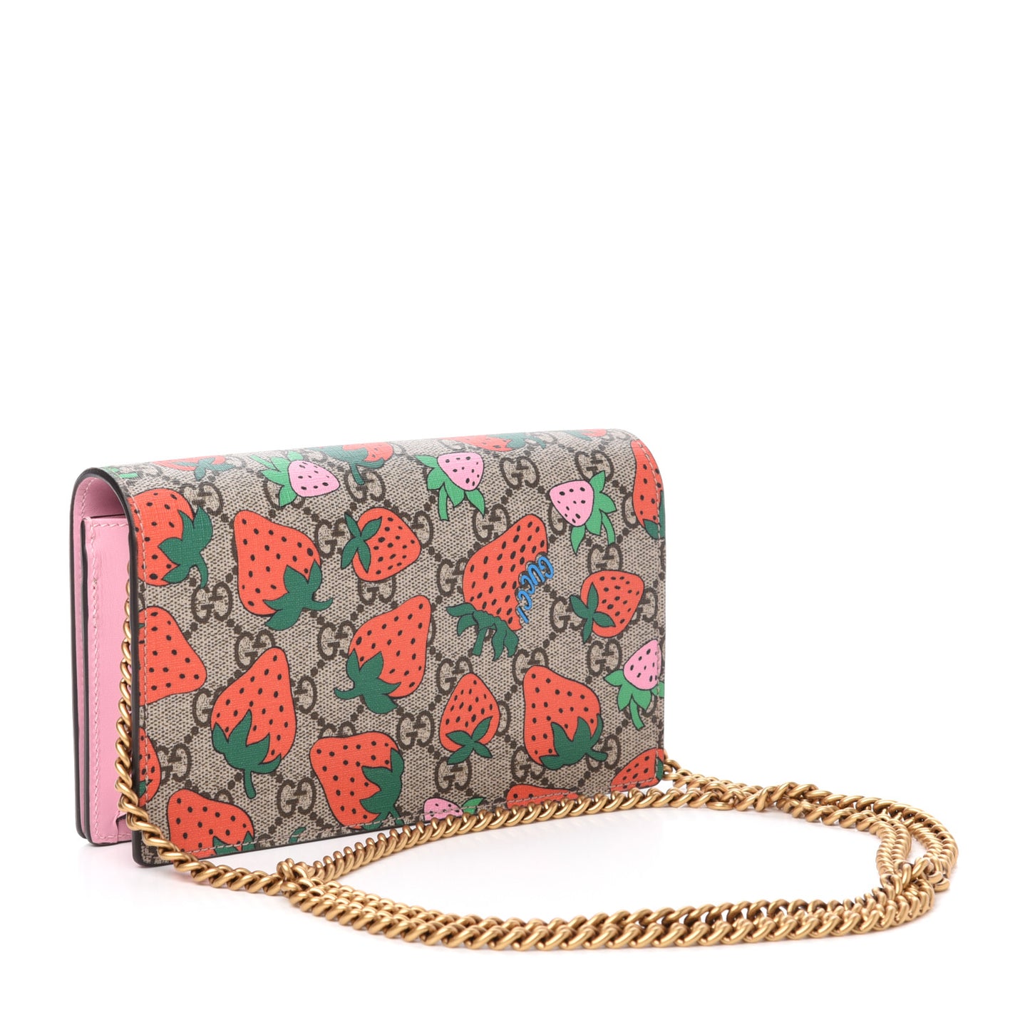 GG Supreme Monogram Strawberry Chain Wallet