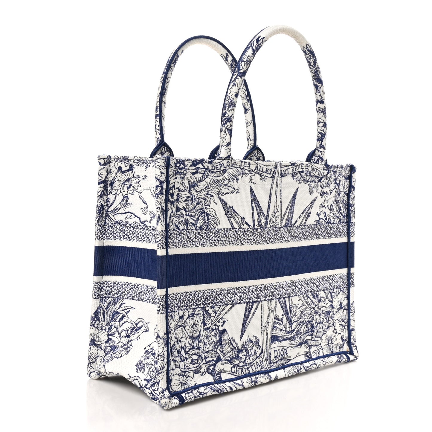 Canvas Embroidered Medium Reve d'Infini Book Tote Blue
