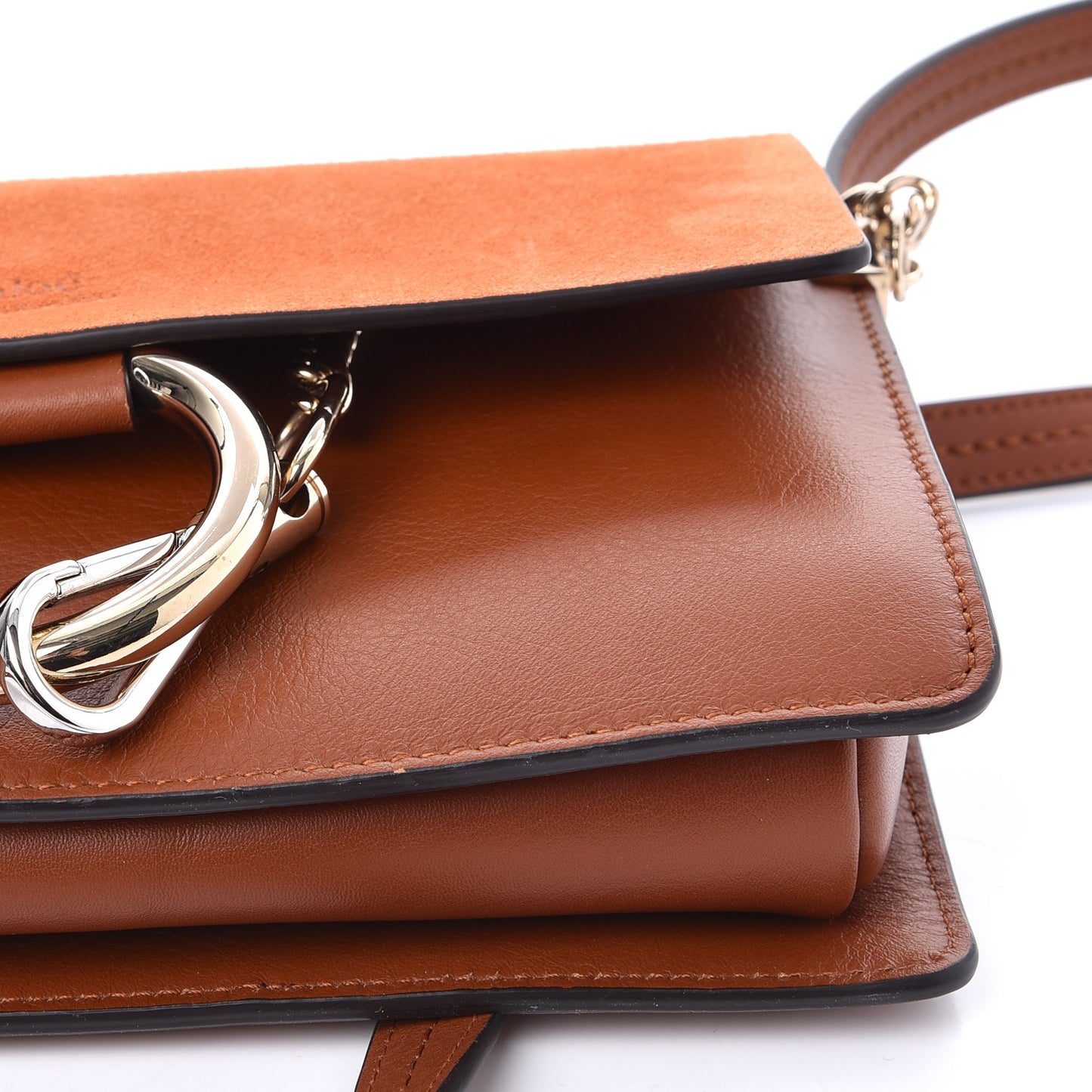 Suede Calfskin Small Faye Shoulder Bag Tobacco