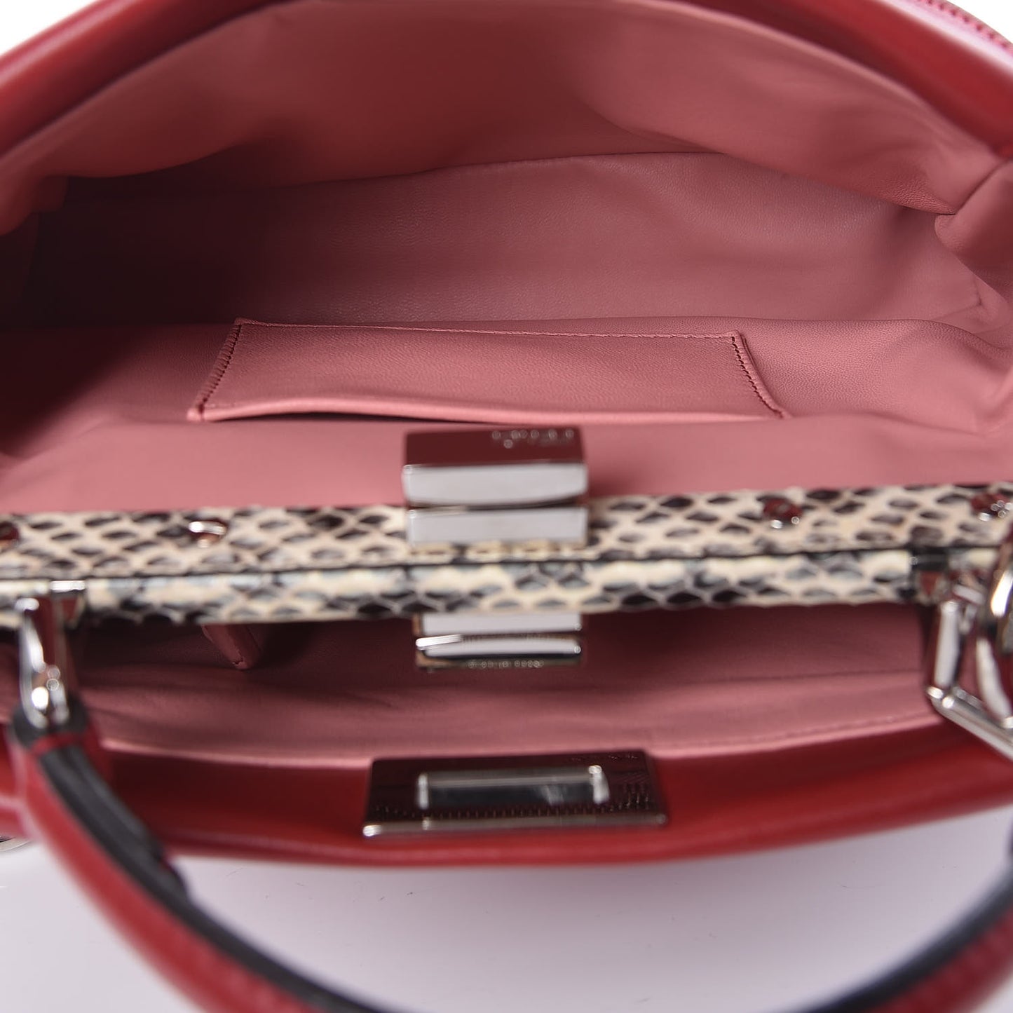 Nappa Elaphe Monster Eyes Mini Peekaboo Iconic Satchel Ruby Bois de Rose Natural