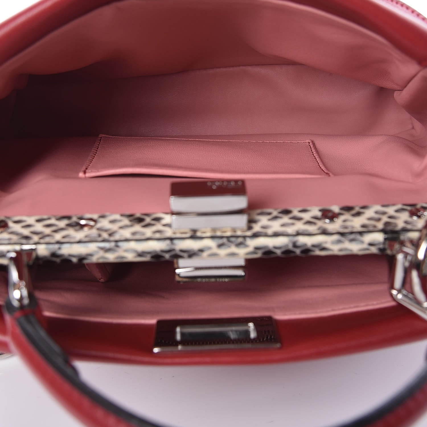 Fendi Nappa Elaphe Monster Eyes Mini Peekaboo Iconic Satchel Ruby Bois de Rose Natural 7 of 11