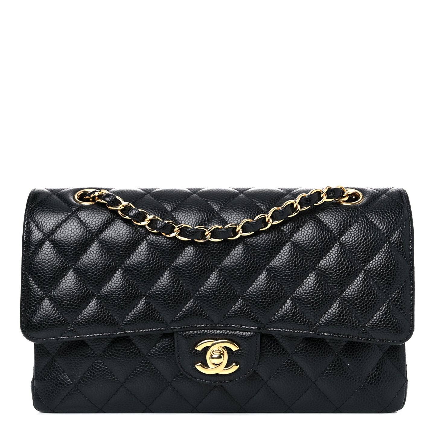 Caviar Quilted Medium Double Flap Black