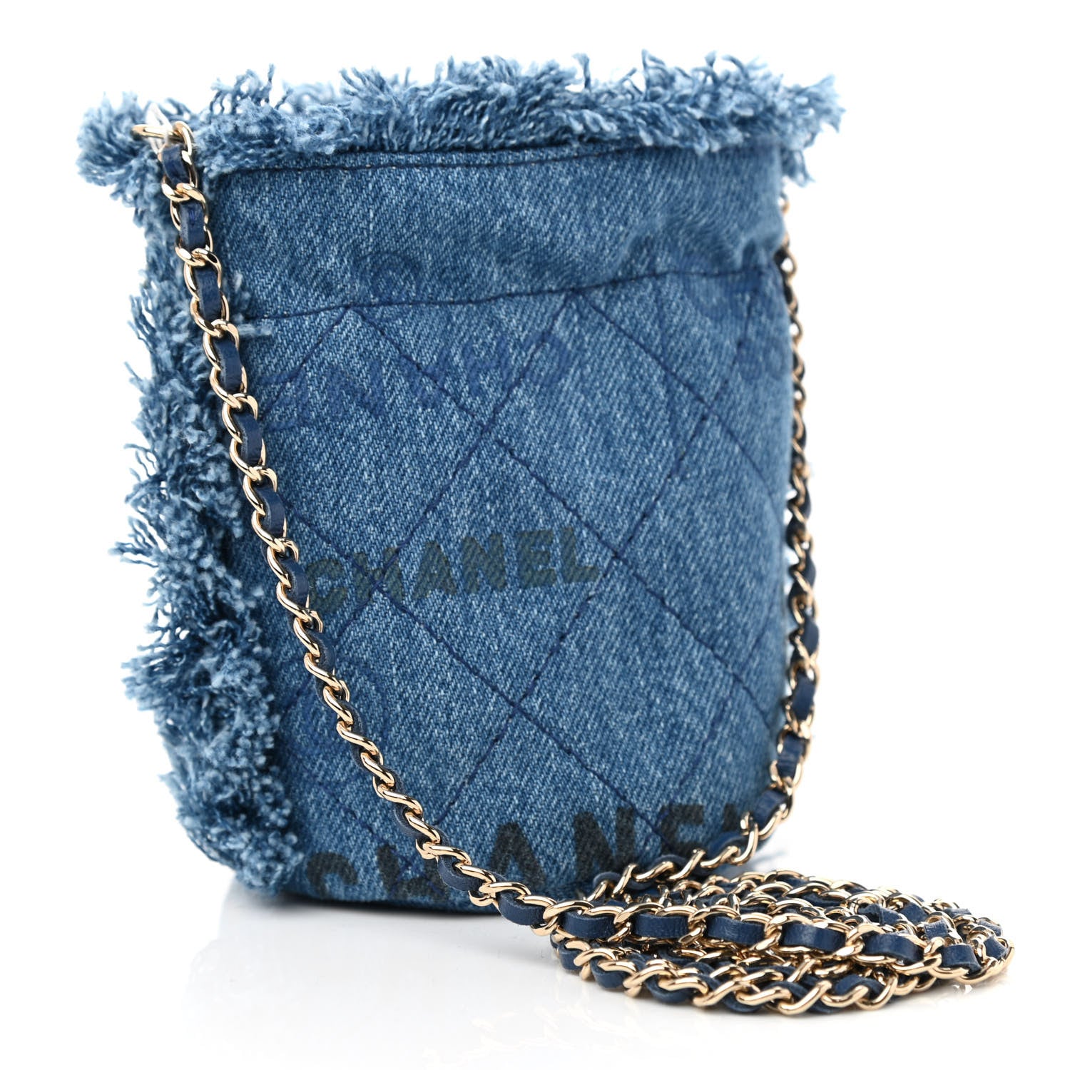 Chanel Denim Quilted Mood Mini Bucket With Chain Blue Multicolor 5 of 21