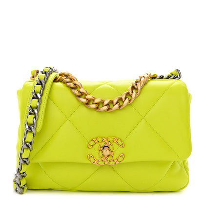 Chanel Shiny Lambskin Quilted Medium Chanel 19 Flap Neon Yellow 1 of 10