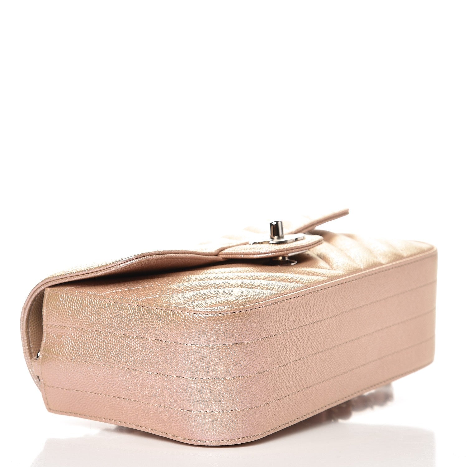 Chanel Iridescent Caviar Chevron Quilted Mini Rectangular Flap Light Gold 4 of 8