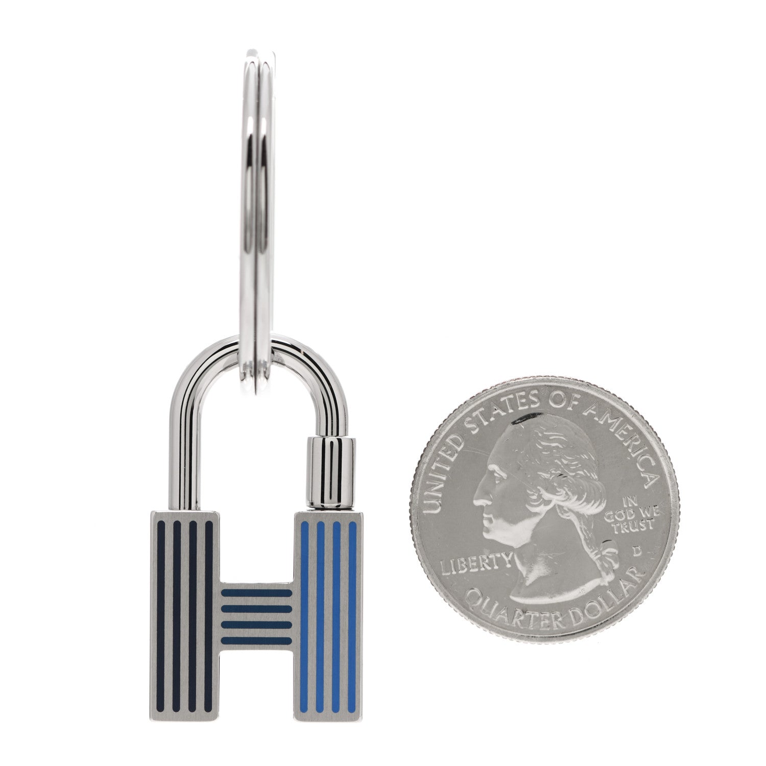 Hermes Lacquered Palladium Cadenas Quizz Rainbow Key Ring Camaieu De Bleus 2 of 5
