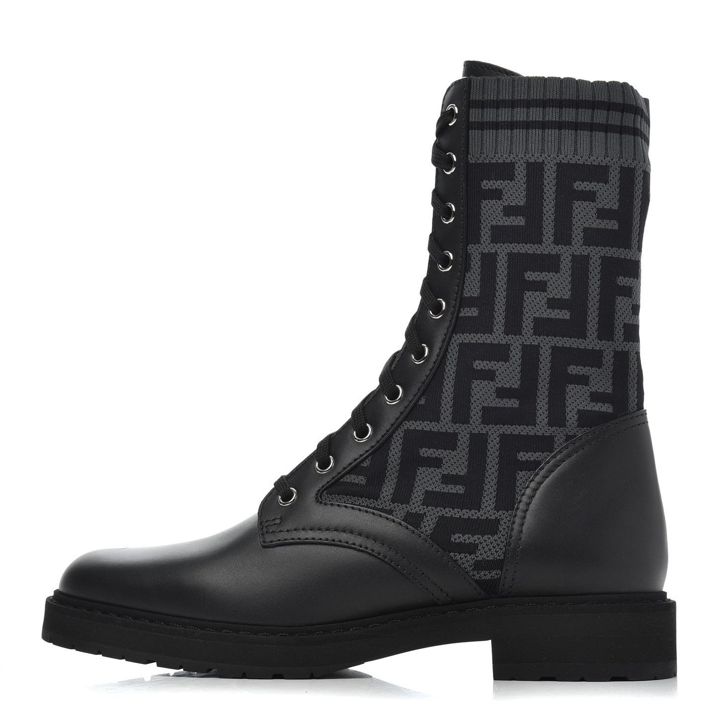 Calfskin Stretch Fabric FF Rockoko Biker Boots 40 Black Charcoal