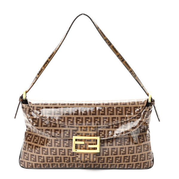 Fendi Vinyl Zucchino Baguette Double Flap Tobacco 1807384