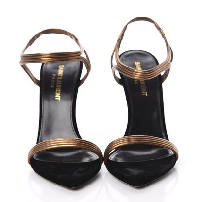 Saint Laurent Metallic Velvet Talitha Ankle Strap Sandals 36 Black Gold 2 of 13