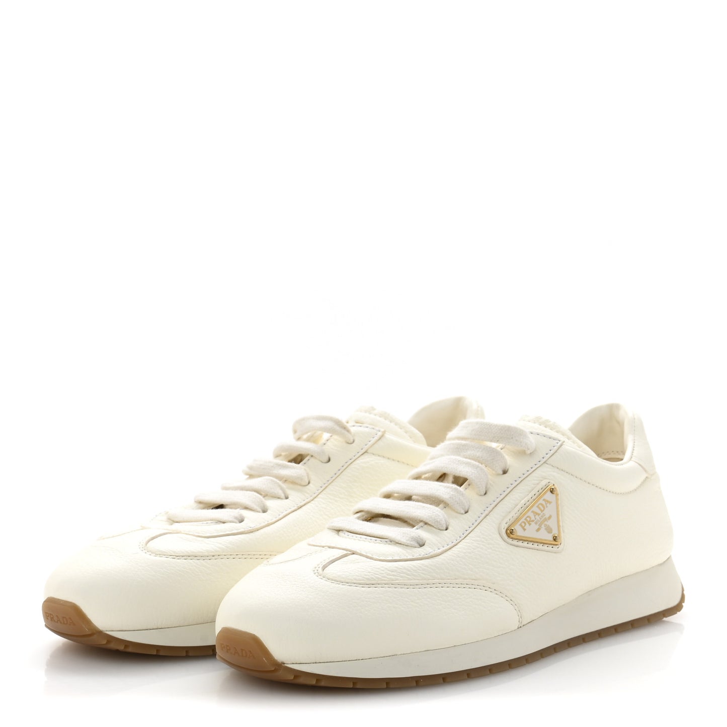 Calfskin Metal Triangle Logo Womens Sneakers 38.5 Neutral