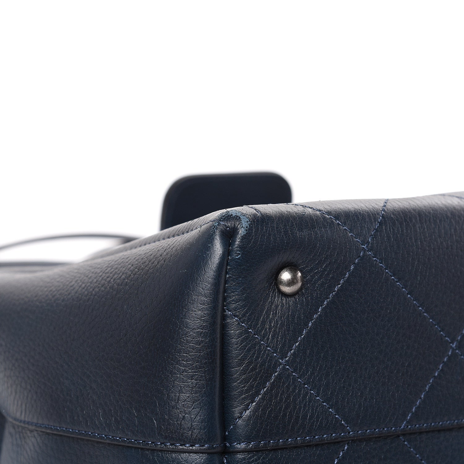 Chanel Deerskin Stitched Large CC Shopping Tote Navy 10 of 17