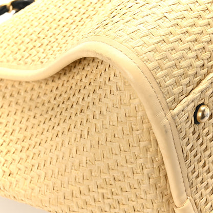 Chanel Straw Raffia Calfskin Chain Deauville Tote Beige Black 9 of 10