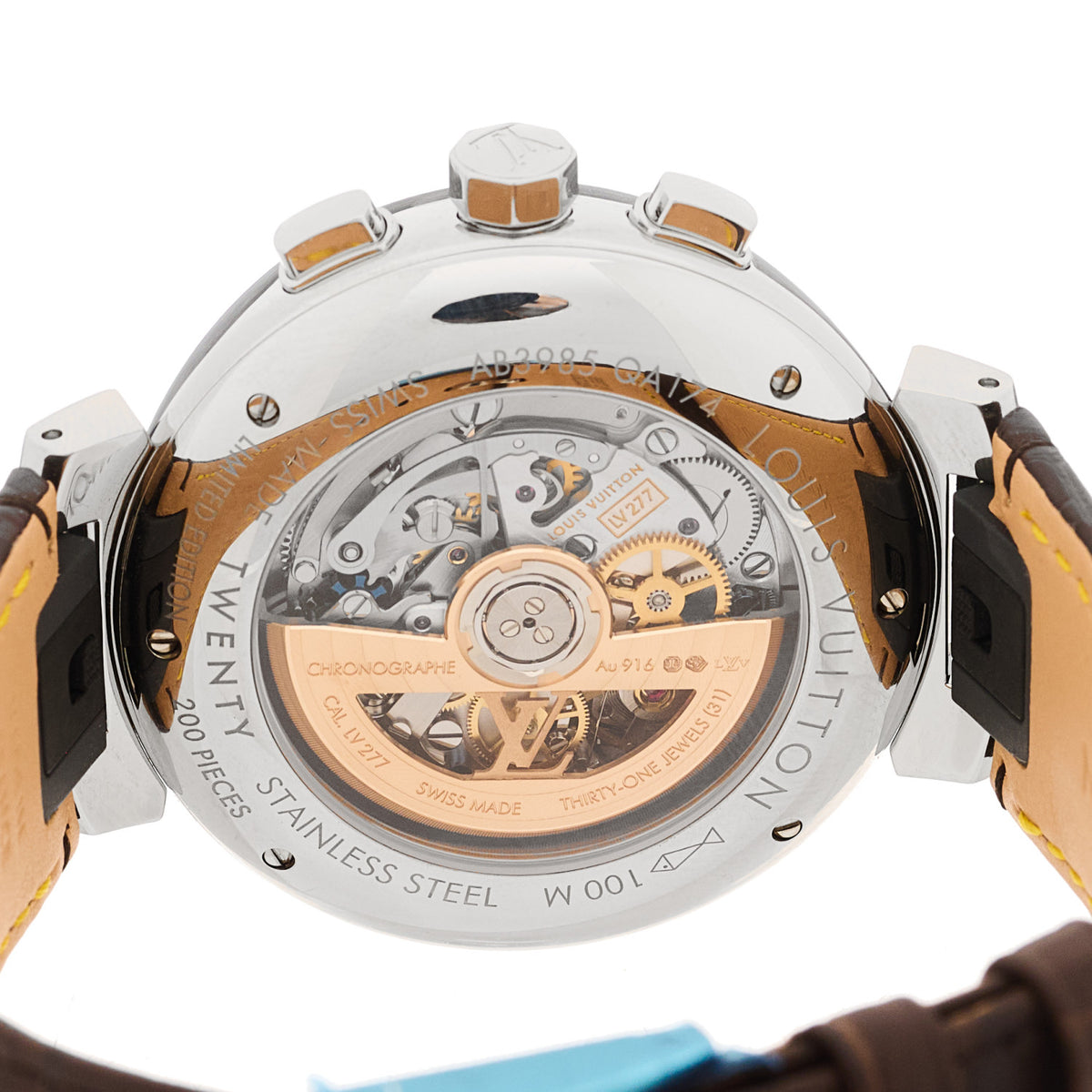 Stainless Steel Alligator 41mm Tambour Chronograph Automatic Watch Brown