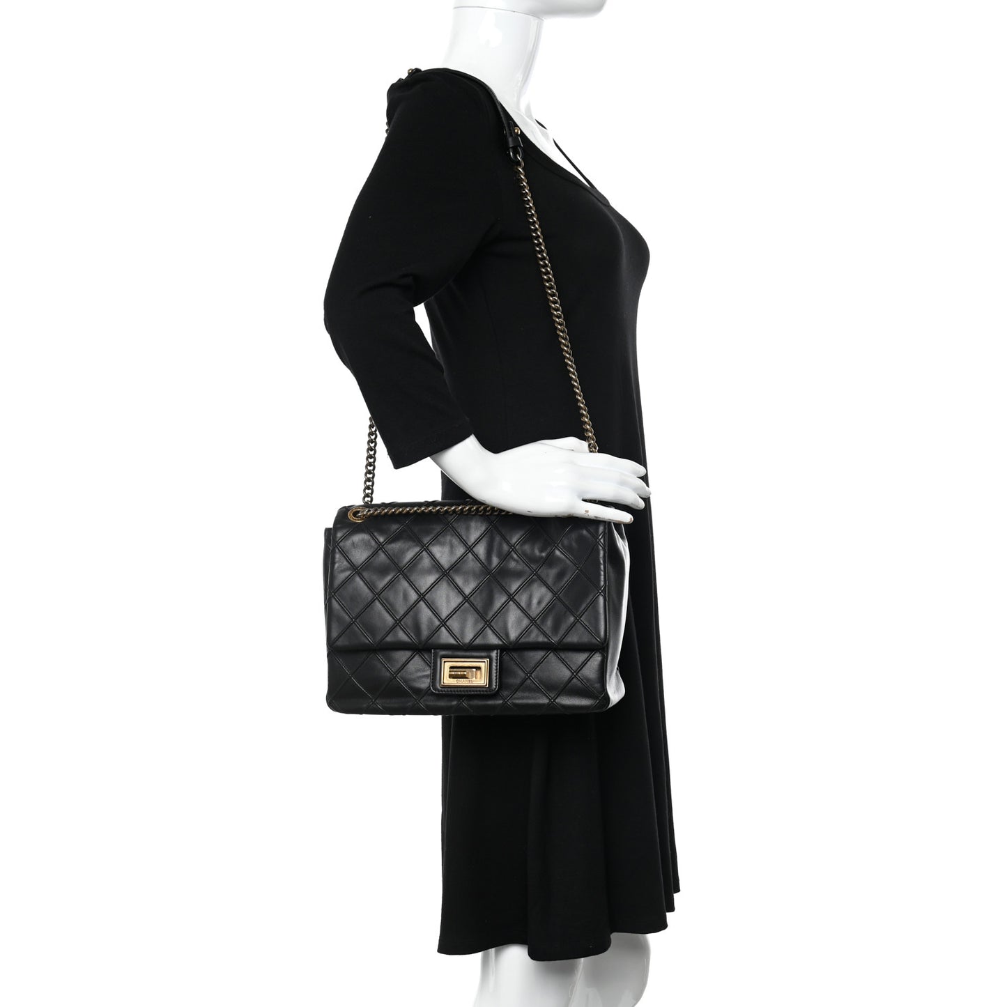 Calfskin Diamond Debossed Large Cosmos Flap Black