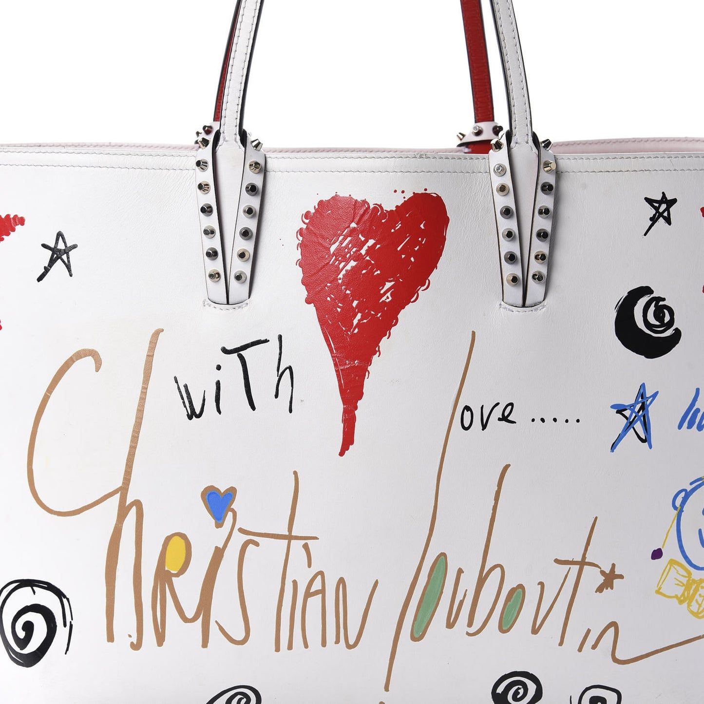 Calfskin Spikes Loubitag East West Cabata Tote White