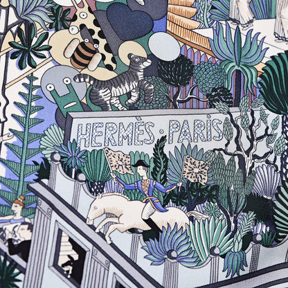 Hermes Silk Animapolis Scarf 90 Bleu Gris Vieux Rose 3 of 5