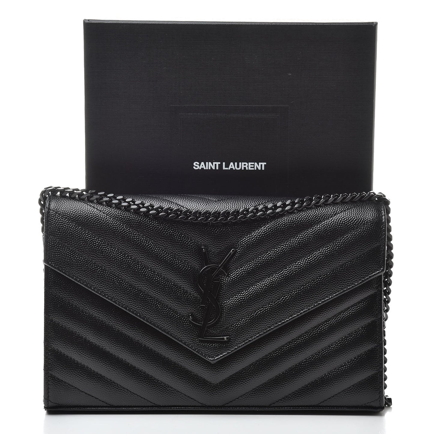 Grain De Poudre Matelasse Chevron Monogram Chain Wallet Black