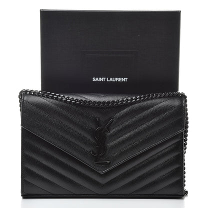 Saint Laurent Grain De Poudre Matelasse Chevron Monogram Chain Wallet Black 12 of 12