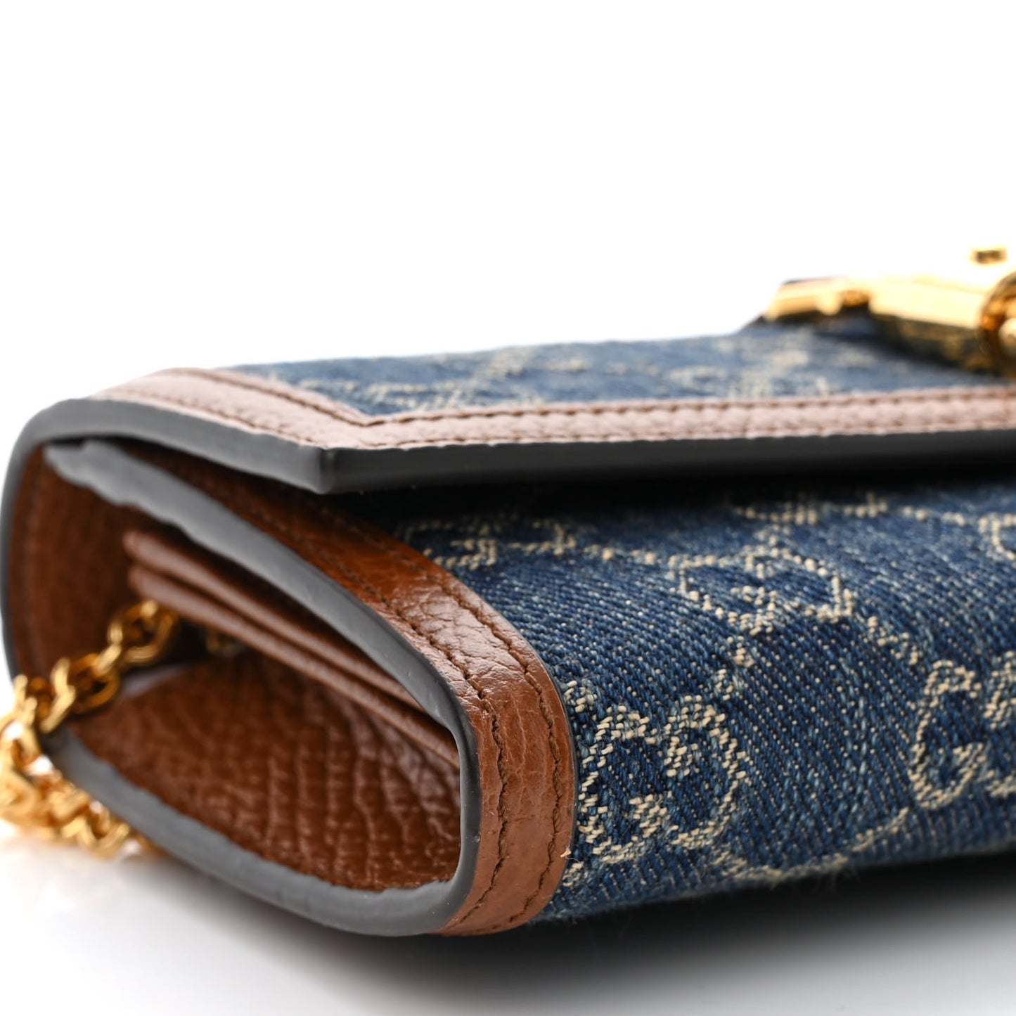 New Denim GG Monogram Jackie 1961 Chain Wallet Blue Tea Cuir